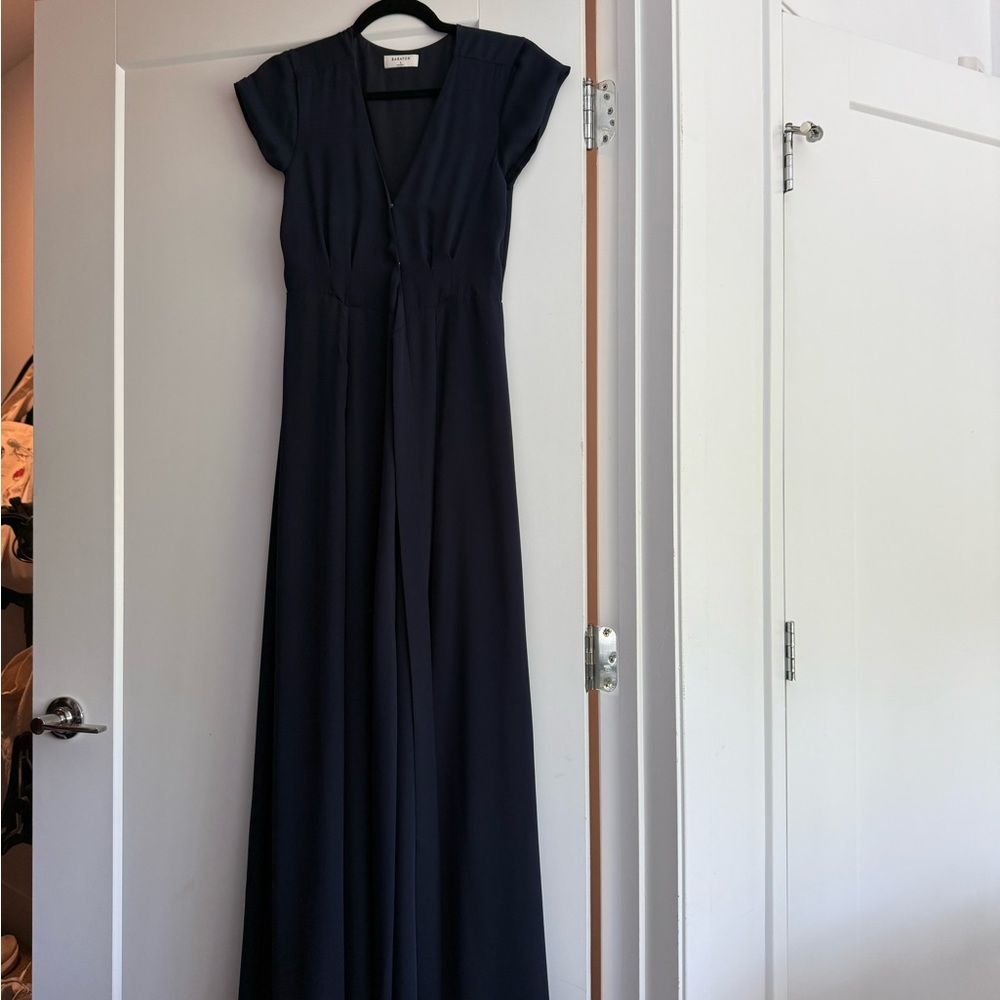 Aritzia Blue Flutter Sleeve V-Neck Maxi Gown